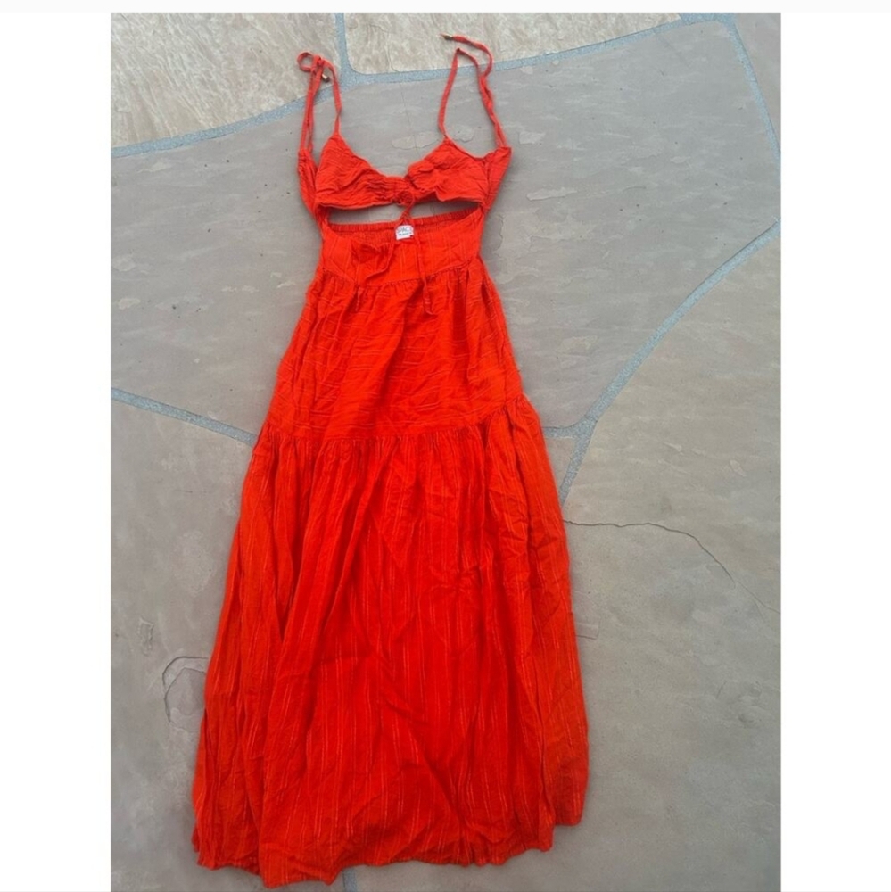 L*Space Orange Zuri Maxi Dress Size Medium Orange Red Cutout Tie Back - Picture 2 of 4